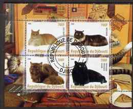 Djibouti 2008 Domestic Cats #1 perf sheetlet containing 4 values fine cto used, stamps on , stamps on  stamps on cats