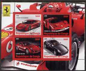 Congo 2008 Ferrari Cars perf sheetlet containing 4 values fine cto used, stamps on cars, stamps on ferrari, stamps on  f1 , stamps on formula 1, stamps on 