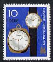 Germany - East 1970 Leipzig Autumn Fair 10pf unmounted mint SG E1322, stamps on clocks, stamps on watches