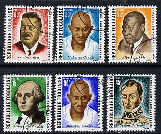 Togo 1969 Leaders of World Peace set of 6 cto used, SG 707-12*, stamps on , stamps on  stamps on constitutions, stamps on personalities, stamps on peace     bolivar, stamps on washington, stamps on gandhi, stamps on usa presidents  , stamps on  stamps on dictators.