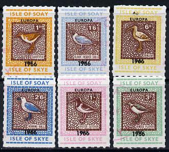 Isle of Soay 1966 Europa (Birds) overprinted on 1965 rouletted set of 6 cto used, stamps on , stamps on  stamps on birds  europa  