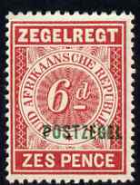 Transvaal 1895 6d rose Fiscal stamp overprinted for Postal use unmounted mint, SG 215, stamps on , stamps on  stamps on , stamps on  stamps on  qv , stamps on  stamps on 