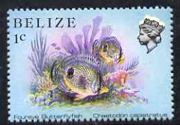 Belize 1984-88 Butterflyfish 1c def perf single with fine downward shift of black & yellow (Queen with white aura and blurred fish) unmounted mint, SG 766var, stamps on , stamps on  stamps on fish, stamps on  stamps on marine life