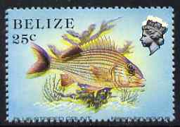 Belize 1984-88 Blue-striped Grunt 25c def perf single with fine downward shift of black & yellow (Queen with white aura and doubled fish) unmounted mint, SG 774var, stamps on , stamps on  stamps on fish, stamps on  stamps on marine life