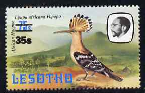 Lesotho 1986-88 Hoopoe Provisional 35s on 75s (1981 issue surcharge below the bars) unmounted mint SG 721d, stamps on birds, stamps on hoopoe