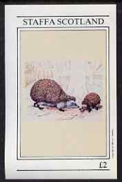 Staffa 1981 Hedgehogs imperf deluxe sheet (£2 value) unmounted mint, stamps on animals, stamps on hedgehogs