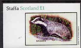 Staffa 1983 Badger imperf souvenir sheet (£1 value) unmounted mint, stamps on animals, stamps on badgers