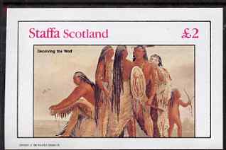 Staffa 1982 N American Indians #05 imperf deluxe sheet (Â£2 value - Deceiving the Wolf) unmounted mint, stamps on , stamps on  stamps on cultures, stamps on  stamps on indians, stamps on  stamps on americana, stamps on  stamps on wild west, stamps on  stamps on dogs