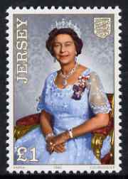 Jersey 1986 60th Birthday of Queen Elizabeth £1 unmounted mint, SG 389, stamps on royalty