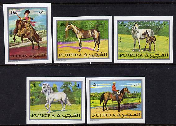 Fujeira 1970 Horses imperf set of 5 unmounted mint (Mi 582-6B) , stamps on animals  horse