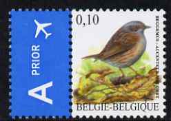 Belgium 2002-09 Birds #5 Hedge Sparrow (Dunnock) 0.10 Euro unmounted mint se-tenant with Priority Label SG 3694b, stamps on , stamps on  stamps on birds, stamps on  stamps on 