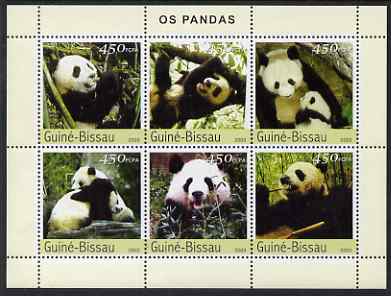 Guinea - Bissau 2003 Pandas perf sheetlet containing 6 x 450 values unmounted mint Mi 2590-95, stamps on animals, stamps on bears, stamps on pandas