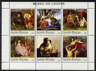 Guinea - Bissau 2003 The Louvre Museum perf sheetlet containing 6 x 500 values unmounted mint Mi 2694-99, stamps on , stamps on  stamps on arts, stamps on  stamps on museums, stamps on  stamps on lace.