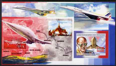 Guinea - Conakry 2006 Concorde perf s/sheet #3 containing 1 value (Andre Turcat Test Pilot) unmounted mint , stamps on aviation, stamps on concorde, stamps on maps