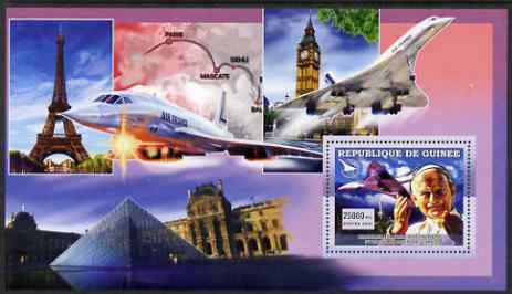 Guinea - Conakry 2006 Concorde perf s/sheet #4 containing 1 value (Pope & Landmarks) unmounted mint , stamps on aviation, stamps on concorde, stamps on maps, stamps on pope, stamps on popes, stamps on london, stamps on eiffel tower, stamps on louvre, stamps on museums, stamps on pope