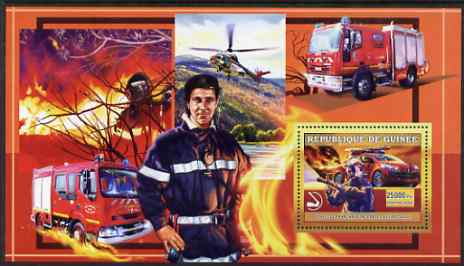 Guinea - Conakry 2006 European Fire Engines perf s/sheet #3 containing 1 value (French Peugeot) unmounted mint , stamps on , stamps on  stamps on fire, stamps on  stamps on aviation, stamps on  stamps on helicopters, stamps on  stamps on 