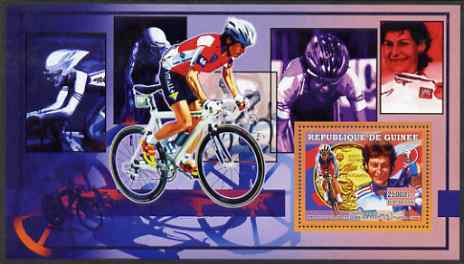 Guinea - Conakry 2006 Cycling perf s/sheet #3 containing 1 value (Jeannie Longo) unmounted mint , stamps on sport, stamps on bicycles, stamps on maps, stamps on olympics