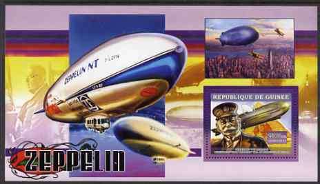 Guinea - Conakry 2006 Airships perf s/sheet #2 containing 1 value (Von Zeppelin) unmounted mint , stamps on , stamps on  stamps on aviation, stamps on  stamps on airships, stamps on  stamps on zeppelins