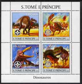 St Thomas & Prince Islands 2004 Dinosaurs perf sheetlet containing 4 values (with Scout & Rotary Logos) unmounted mint, Mi 2487-90, stamps on , stamps on  stamps on dinosaurs, stamps on  stamps on scouts, stamps on  stamps on rotary