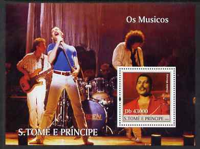 St Thomas & Prince Islands 2004 Freddie Mercury & Queen perf s/sheet containing 1 value unmounted mint  Mi BL 491, stamps on , stamps on  stamps on personalities, stamps on  stamps on music, stamps on  stamps on pops, stamps on  stamps on rock