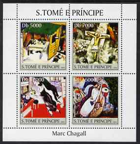 St Thomas & Prince Islands 2004 Marc Chagall perf sheetlet containing 4 values unmounted mint, Mi 2543-46, stamps on personalities, stamps on arts, stamps on chagall