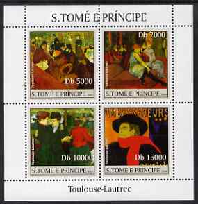 St Thomas & Prince Islands 2004 Toulouse-Lautrec perf sheetlet containing 4 values unmounted mint, Mi 2539-42, stamps on , stamps on  stamps on personalities, stamps on  stamps on toulouse-lautrec, stamps on  stamps on arts