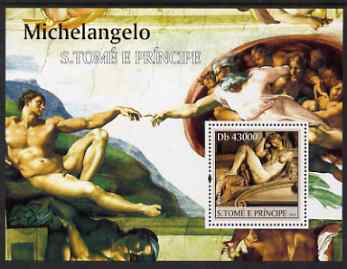 St Thomas & Prince Islands 2004 Art of Michelangelo perf s/sheet containing 1 value unmounted mint  Mi BL 493, stamps on , stamps on  stamps on personalities, stamps on  stamps on arts, stamps on  stamps on michelangelo