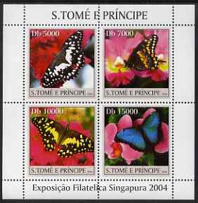 St Thomas & Prince Islands 2004 Butterflies & Orchids perf sheetlet containing 4 values unmounted mint, Mi 2603-06, stamps on , stamps on  stamps on butterflies, stamps on  stamps on flowers, stamps on  stamps on orchids