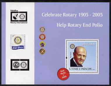 St Thomas & Prince Islands 2004 Centenary of Rotary International #1 perf s/sheet containing 1 value unmounted mint  Mi BL 506, stamps on , stamps on  stamps on rotary, stamps on  stamps on deseases, stamps on  stamps on polio, stamps on  stamps on medical