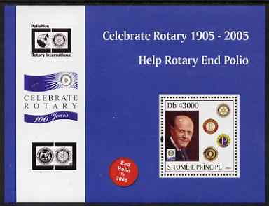 St Thomas & Prince Islands 2004 Centenary of Rotary International #2 perf s/sheet containing 1 value unmounted mint  Mi BL 507, stamps on , stamps on  stamps on rotary, stamps on  stamps on deseases, stamps on  stamps on polio, stamps on  stamps on medical