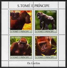 St Thomas & Prince Islands 2004 Gorillas perf sheetlet containing 4 values unmounted mint, Mi 2613-16, stamps on , stamps on  stamps on animals, stamps on  stamps on apes, stamps on  stamps on gorillas