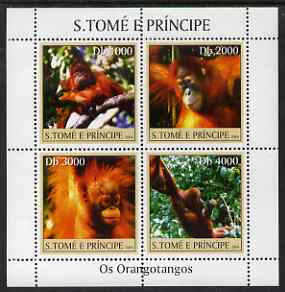 St Thomas & Prince Islands 2004 Orang Utans perf sheetlet containing 4 values unmounted mint, Mi 2609-12, stamps on animals, stamps on apes, stamps on gorillas