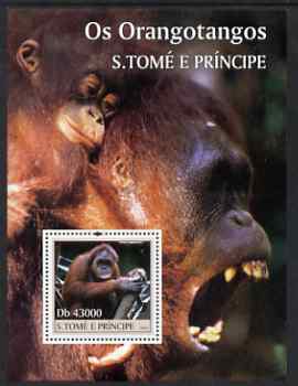 St Thomas & Prince Islands 2004 Orang Utans perf s/sheet containing 1 value unmounted mint  Mi BL 510, stamps on , stamps on  stamps on animals, stamps on  stamps on apes, stamps on  stamps on gorillas