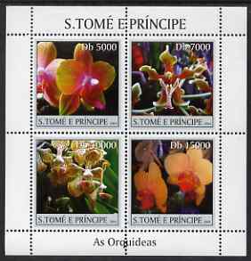 St Thomas & Prince Islands 2004 Orchids perf sheetlet containing 4 values unmounted mint, Mi 2579-82, stamps on , stamps on  stamps on flowers, stamps on  stamps on orchids