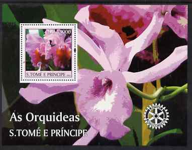 St Thomas & Prince Islands 2004 Orchids perf s/sheet containing 1 value with Rotary Logo unmounted mint  Mi BL 504, stamps on , stamps on  stamps on flowers, stamps on  stamps on orchids, stamps on  stamps on rotary