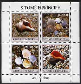 St Thomas & Prince Islands 2004 Shells perf sheetlet containing 4 values unmounted mint, Mi 2584-87, stamps on , stamps on  stamps on marine life, stamps on  stamps on shells