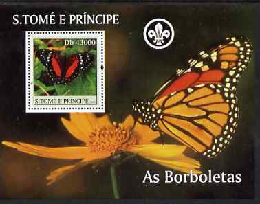 St Thomas & Prince Islands 2004 Butterflies perf s/sheet containing 1 value with Scout Logo unmounted mint  Mi BL 508, stamps on , stamps on  stamps on butterflies, stamps on  stamps on scouts