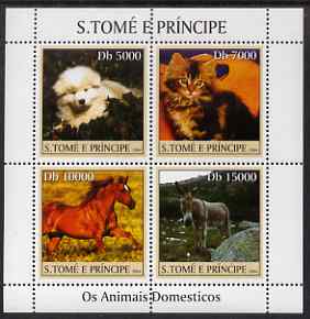 St Thomas & Prince Islands 2004 Domestic Animals perf sheetlet containing 4 values unmounted mint, Mi 2621-24, stamps on , stamps on  stamps on animals, stamps on  stamps on cats, stamps on  stamps on dogs, stamps on  stamps on horses, stamps on  stamps on donkeys