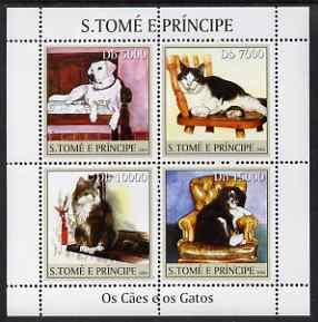 St Thomas & Prince Islands 2004 Cats & Dogs perf sheetlet containing 4 values unmounted mint, Mi 2617-20, stamps on animals, stamps on cats, stamps on dogs, stamps on 