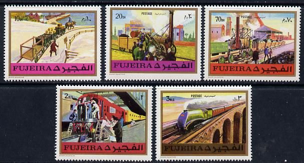 Fujeira 1971 Trains perf set of 5 unmounted mint, Mi 635-39A*, stamps on railways