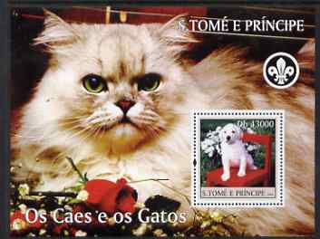 St Thomas & Prince Islands 2004 Cats & Dogs perf s/sheet containing 1 value with Scout Logo unmounted mint  Mi BL 512, stamps on , stamps on  stamps on animals, stamps on  stamps on cats, stamps on  stamps on dogs, stamps on  stamps on scouts