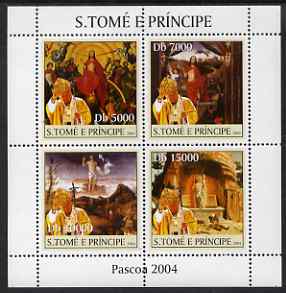 St Thomas & Prince Islands 2004 Easter & Pope perf sheetlet containing 4 values unmounted mint, Mi 2663-66, stamps on easter, stamps on pope, stamps on religion