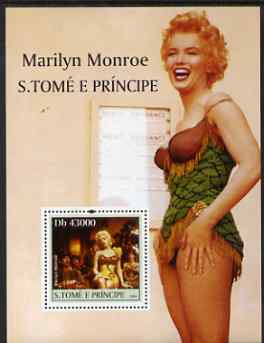 St Thomas & Prince Islands 2004 Celebrities (Marilyn Monroe) perf s/sheet containing 1 value unmounted mint  Mi BL 519 , stamps on , stamps on  stamps on personalities, stamps on  stamps on women, stamps on  stamps on films, stamps on  stamps on cinema, stamps on  stamps on movies, stamps on  stamps on marilyn monroe, stamps on  stamps on 