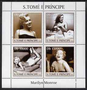 St Thomas & Prince Islands 2004 Marilyn Monroe perf sheetlet containing 4 values unmounted mint, Mi 2649-52, stamps on , stamps on  stamps on personalities, stamps on  stamps on women, stamps on  stamps on films, stamps on  stamps on cinema, stamps on  stamps on movies, stamps on  stamps on marilyn monroe, stamps on  stamps on 