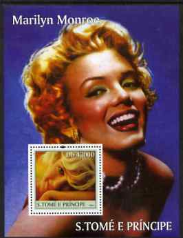 St Thomas & Prince Islands 2004 Marilyn Monroe perf s/sheet containing 1 value unmounted mint  Mi BL 518, stamps on , stamps on  stamps on personalities, stamps on  stamps on women, stamps on  stamps on films, stamps on  stamps on cinema, stamps on  stamps on movies, stamps on  stamps on marilyn monroe, stamps on  stamps on 