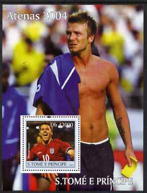 St Thomas & Prince Islands 2004 Athens Olympic Games perf s/sheet containing 1 value unmounted mint  Mi BL 516 (Michael Owen & Beckham), stamps on olympics, stamps on football, stamps on 