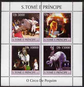 St Thomas & Prince Islands 2004 Peking Circus perf sheetlet containing 4 values unmounted mint, Mi 2673-76, stamps on , stamps on  stamps on animals, stamps on  stamps on circus, stamps on  stamps on entertainments, stamps on  stamps on elephants, stamps on  stamps on lions, stamps on  stamps on hippos, stamps on  stamps on 