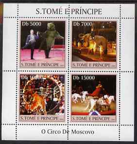 St Thomas & Prince Islands 2004 Moscow Circus perf sheetlet containing 4 values unmounted mint, Mi 2669-72, stamps on , stamps on  stamps on animals, stamps on  stamps on circus, stamps on  stamps on entertainments, stamps on  stamps on elephants, stamps on  stamps on tigers, stamps on  stamps on horses, stamps on  stamps on bears