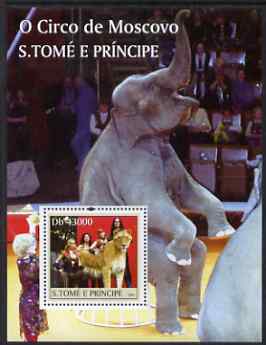 St Thomas & Prince Islands 2004 Moscow Circus perf s/sheet containing 1 value unmounted mint  Mi BL 522, stamps on animals, stamps on circus, stamps on entertainments, stamps on elephants, stamps on lions