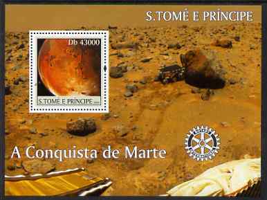 St Thomas & Prince Islands 2004 Conquest of Mars perf s/sheet containing 1 value with Rotary Logo unmounted mint  Mi BL 517, stamps on , stamps on  stamps on space, stamps on  stamps on planets, stamps on  stamps on mars, stamps on  stamps on rotary